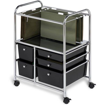 Photo 1 of Honey Can Do Rolling File Cart With Five Drawers, Black
