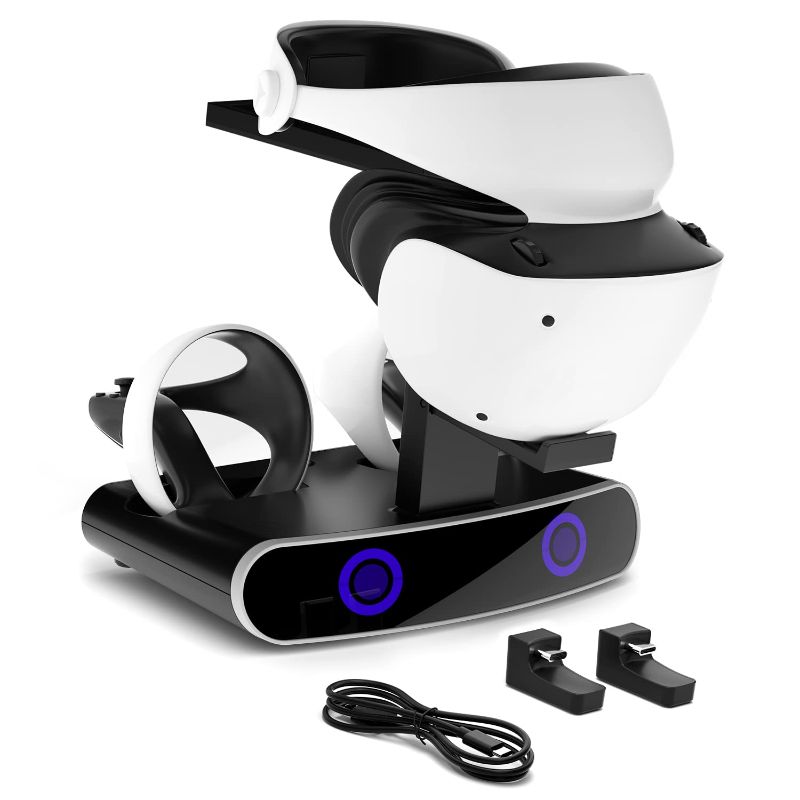Photo 1 of Keten Play-Station VR2 Controller Charging Dock, PS-VR2 Charging Station with Type-C Adapter, Dual PS-VR2 Controller Charging Stand, PS5 Accessories with Headset Holder, LED Indicator
