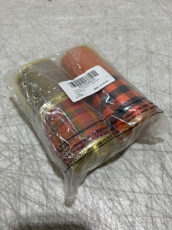 Photo 2 of 4 Rolls Fall Theme Wired Edge Ribbons Orange Buffalo Plaid Ribbons Autumn Thanksgiving Halloween Wrapping Ribbons for DIY Crafts Floral Bows Home Decorations