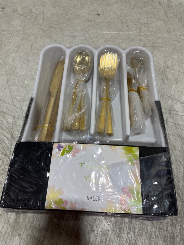 Photo 2 of 48 Pieces Gold Silverware Set with Organizer, Durable Stainless Steel Cutlery Set for 8, Eating Utensils Sets for Kitchen, Hotel and Restaurant, Including Fork Knife Spoon Set, Dishwasher Safe
