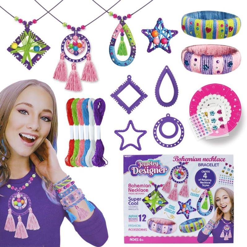 Photo 1 of Arts and Crafts for Kids Ages 6-8 8-12 DIY Fashion Friendship Necklace and Bracelet Making Kit Jewelry Crafts Supplies with Charms Beads Toys Set for Girls Beginner Birthday Gifts Xmas Party Favors