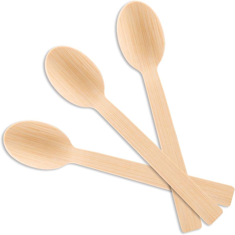 Photo 1 of 100PCS Bamboo Spoons - Bamboo Utensils Bamboo Silverware, Reusable Compostable and Renewable, Disposable Natural Bamboo Cutlery for Parties, Camping, BBQs, 6.7 Inches 