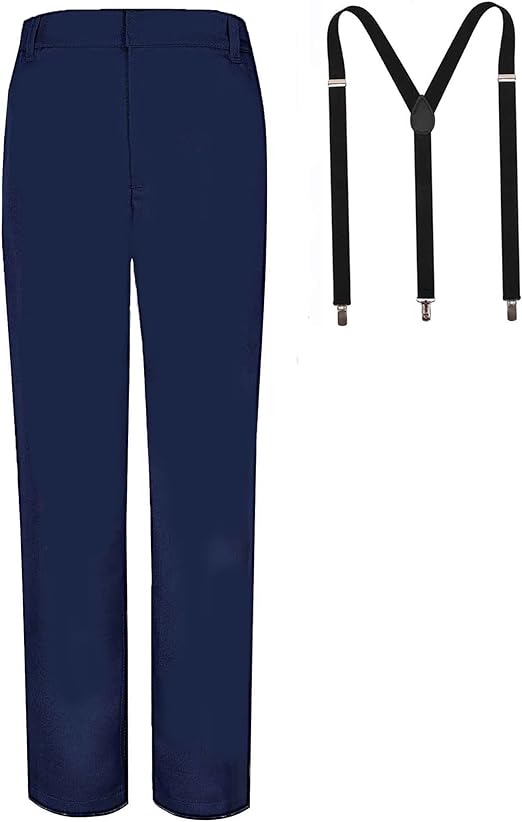 Photo 1 of Bienzoe Boys School Uniform Pants: Kids Adjustable Waist Flat Front Dress Trouser Suspender Pack Size 16