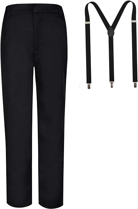 Photo 1 of Bienzoe Boys School Uniform Pants: Kids Adjustable Waist Flat Front Dress Trouser Suspender Pack Size 12 