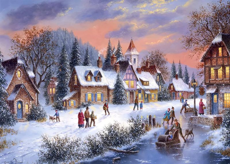 Photo 1 of 1000 Piece Jigsaw Puzzle - Winter Snowy Night -Jigsaw Puzzle for Christmas Snow Night Kids Adult Teens Reduced Pressure Toy Gift - Learning and Education Toys 