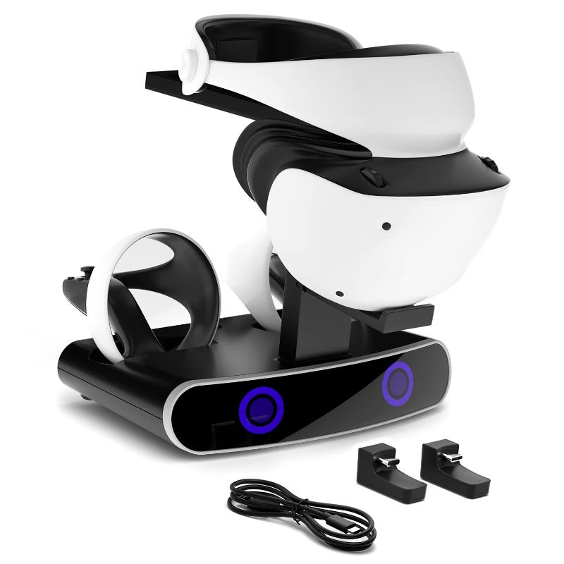 Photo 1 of Keten Play-Station VR2 Controller Charging Dock, PS-VR2 Charging Station with Type-C Adapter, Dual PS-VR2 Controller Charging Stand, PS5 Accessories with Headset Holder, LED Indicator