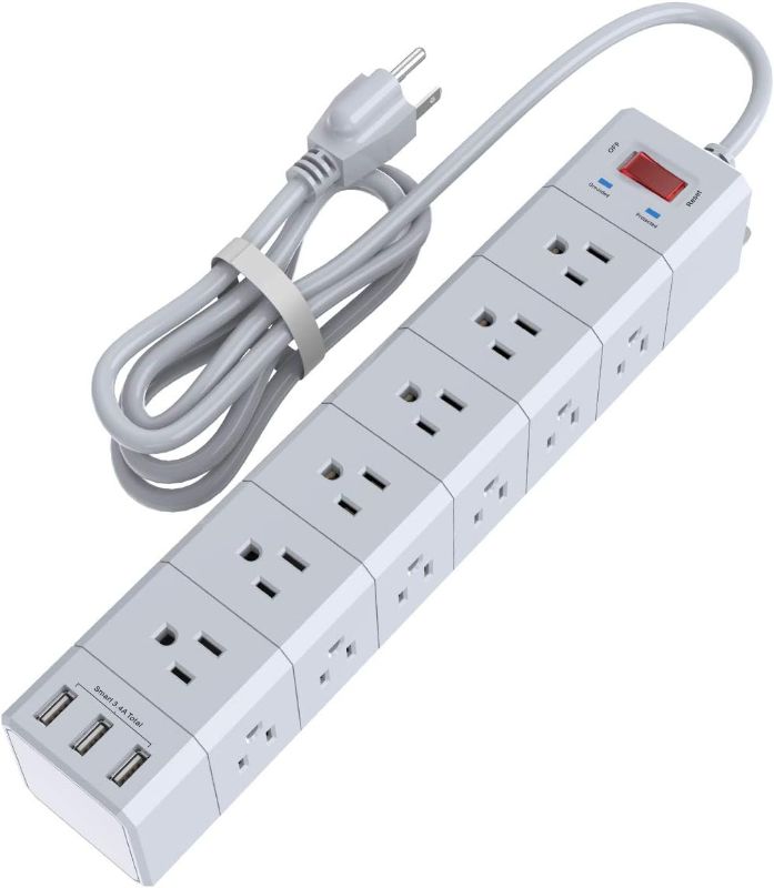 Photo 1 of 6 Ft Long Power Strip, Surge Protector 3-Sided with 18 Outlets and 3 USB Charging Ports, 1875W/15A, 4100 Joules, 6 Feet Extension Cord for Home, Office, Dorm Essentials, ETL Listed, White… 