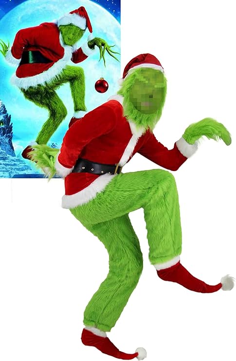 Photo 1 of ALIZIWAY Christmas Green Big Monster Adults Men Santa Costume 7pcs Deluxe Santa Suit Furry Outfit - 3XL