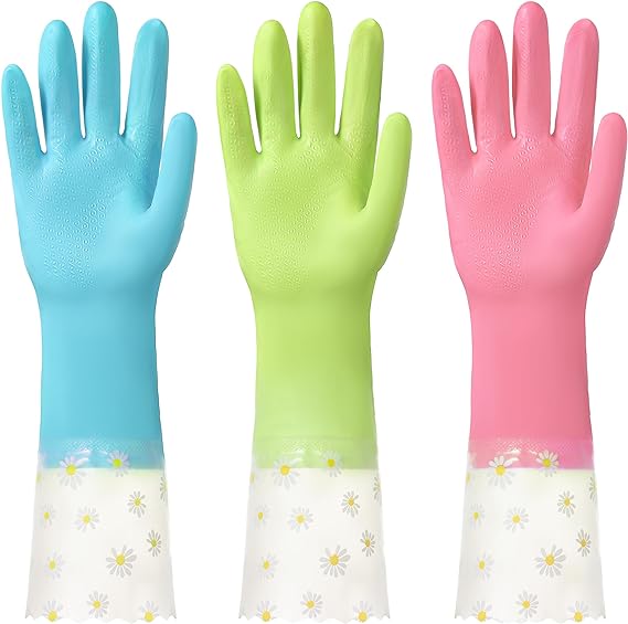 Photo 1 of CAYYET 3 Pairs Reusable Cleaning and Dishwashing Gloves - Non-Slip Kitchen Gardening Laundry Dishwashing Gloves (S/M/L) 