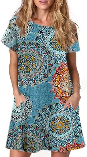 Photo 1 of Alaster Women’s Casual Summer T Shirt Dress Loose Short Sleeve Tunic Dress with Pocket for Women Size S