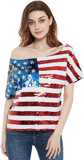 Photo 1 of Anna-Kaci Womens Patriotic American USA Flag Sequin Cami Shirt Blouse Tank Top Size M 