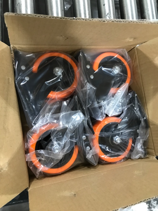 Photo 1 of Casters, 4" Caster Wheels?Casters Set of 4 Heavy Duty - ASRINIEY Orange Polyurethane Castors, Top Plate Swivel Wheels, 4-Pack Industrial Casters with Brake, Locking Casters for Furniture and Workbench 4 4? 4Pack