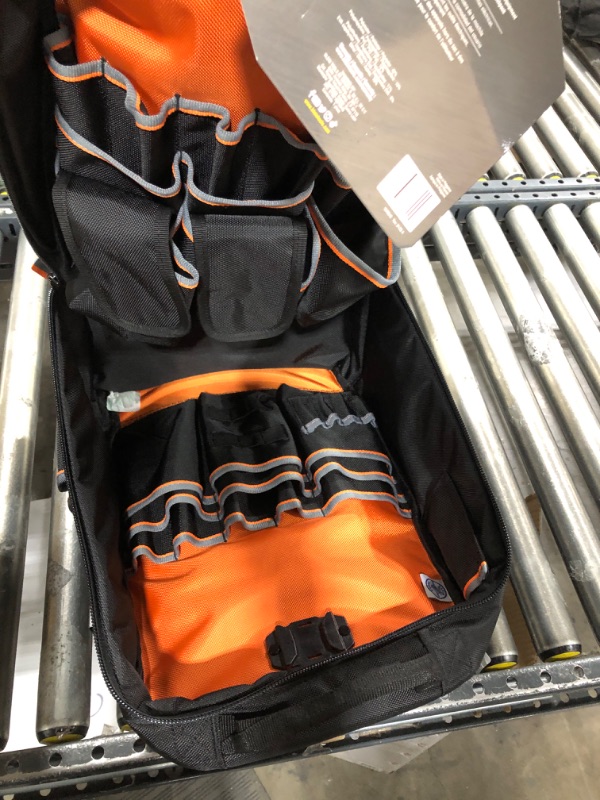 Photo 1 of Klein Tools 62800BP Backpack Tool Bag, Tradesman Pro Extra-Large 40-Pocket Electrician Jobsite Backpack with Molded Bottom, Charging Port