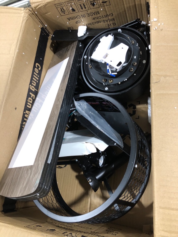 Photo 1 of Ohniyou 52 Inch Farmhouse Ceiling Fan With Light And Remote,Industrial Ceiling Fan Light Kits With Caged Light Fixture,3-Lights Rustic Outdoor Ceiling Fan For Patio Living room,Bedroom,Dining room