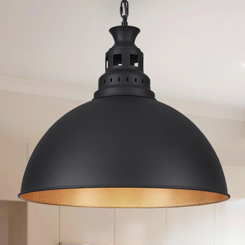 Photo 1 of  Black Pendant Light Farmhouse Large Dome Pendant Lighting Fixtures Hanging Lamp for Kitchen Island Dining Room Foryer Hallway Bar
