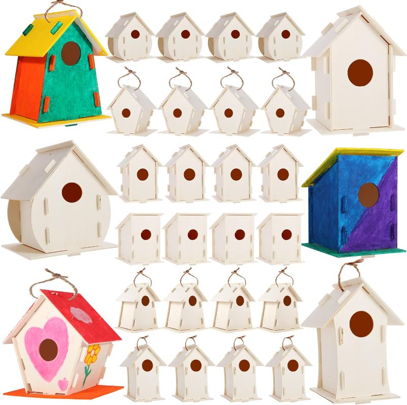 Photo 1 of  DIY Wooden Bird Houses Kits for Kids, Kids Crafts Wood Houses for Crafts Class Parties Birthday, DIY Crafts and Art Birdhouse Kits for Children to Build and Design