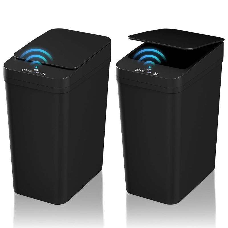 Photo 1 of  2 Pack 2.2 Gallon Automatic Touchless Garbage Can, Small Motion Sensor Smart Trash Can, Slim Waterproof Trash Bin for Bedroom, Bathroom, Office, Living Room, Black