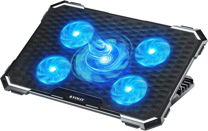 Photo 1 of KYOLLY Upgrade Laptop Cooling Pad,Gaming Laptop Cooler with 5 Quiet Fans,2 USB Ports,5 Adjustable Stand Height,Blue LED Lights,for 15.6 Inch Laptops
