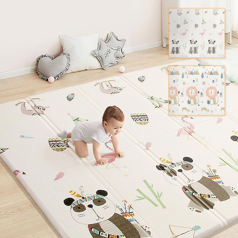 Photo 1 of Baby Playmat for Crawling, Large Foldable Play Mat for Baby, Waterproof Non Toxic Anti-Slip Reversible Foam Playmat for Toddlers Kids