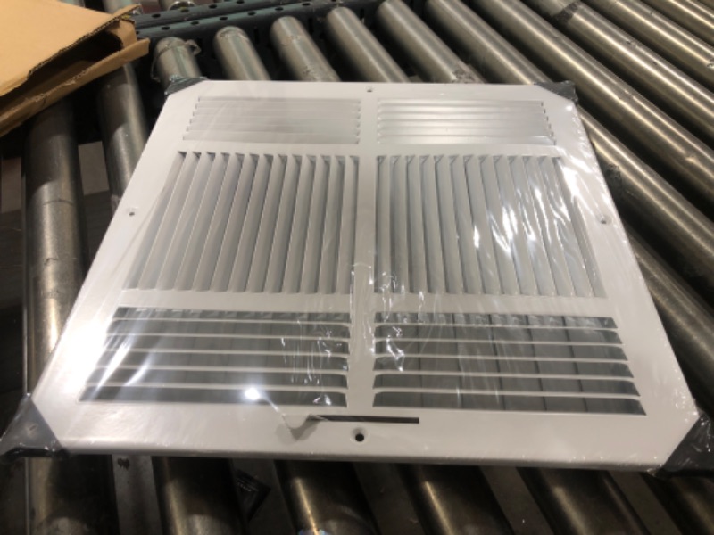 Photo 2 of 14" X 14" 4-Way AIR Supply Grille - Vent Cover & Diffuser - Flat Stamped Face - White [Outer Dimensions: 15.75"w X 15.75"h] 14 x 14 - 4Way White