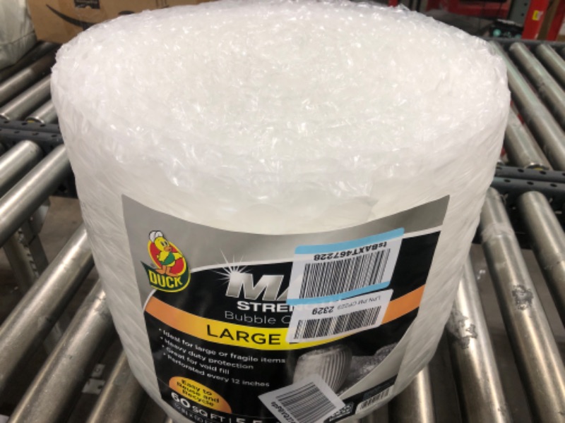 Photo 2 of Duck Brand Large Bubble Wrap Cushioning, 5/16" Bubbles for Extra Protection Packing, Shipping, and Moving, Perforated Every 12", 12" x 60' per Roll 12 in. x 60 ft.