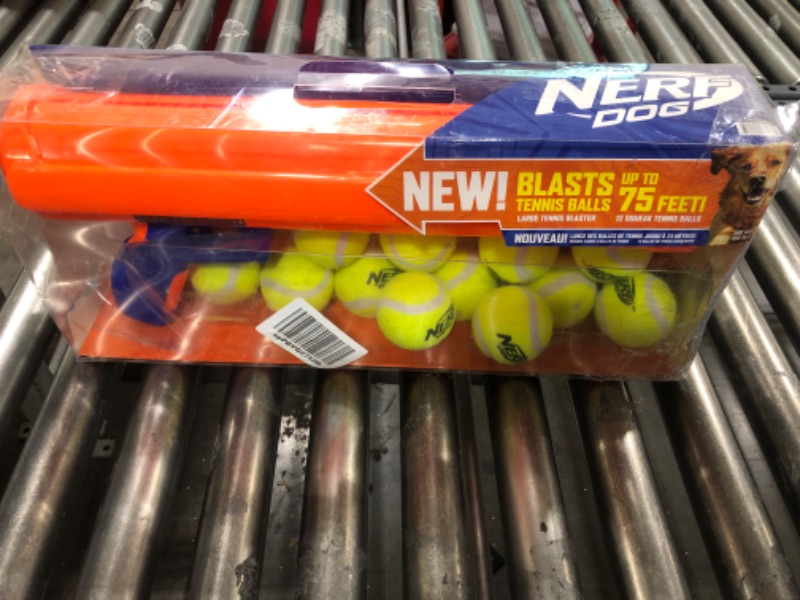 Photo 2 of Nerf Dog Fetch Game Mega Set Dog Toy, Includes 20 Inch Tennis Ball Blaster and 12 Squeak Tennis Balls