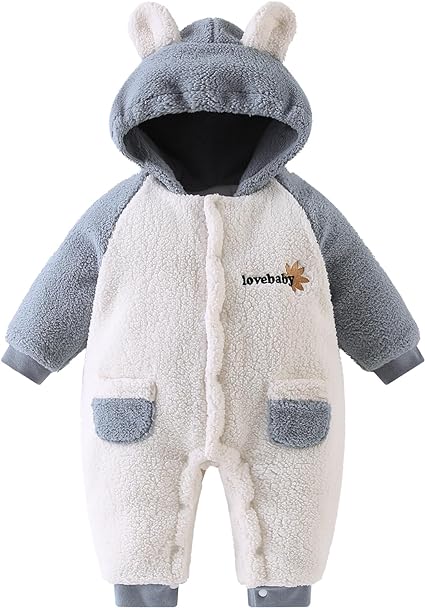 Photo 1 of Baby Boy Winter Bear Snowsuit Toddler Girl Fleece Suit Infant Warm Jumpsuit Coat 3-6 Months 