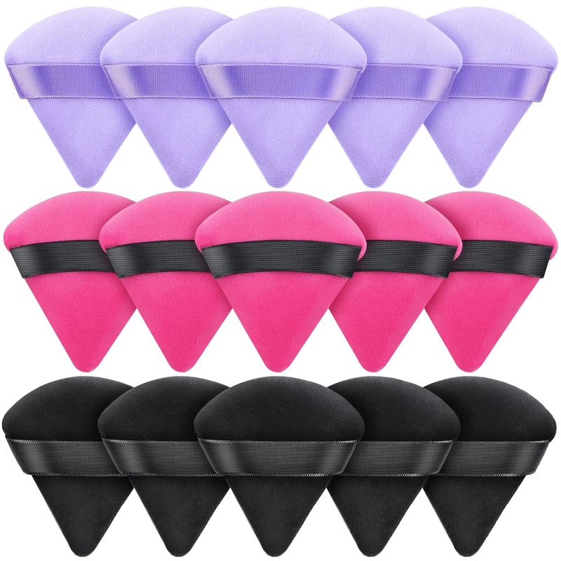 Photo 1 of 15 Pcs Powder Puff Velour Triangle Powder Puffs for Face Powder Washable Reusable Soft Wet and Dry Makeup Puff for Loose Powder Mineral Powder Body Puff Makeup Applicator(5Black5Red5Purple)