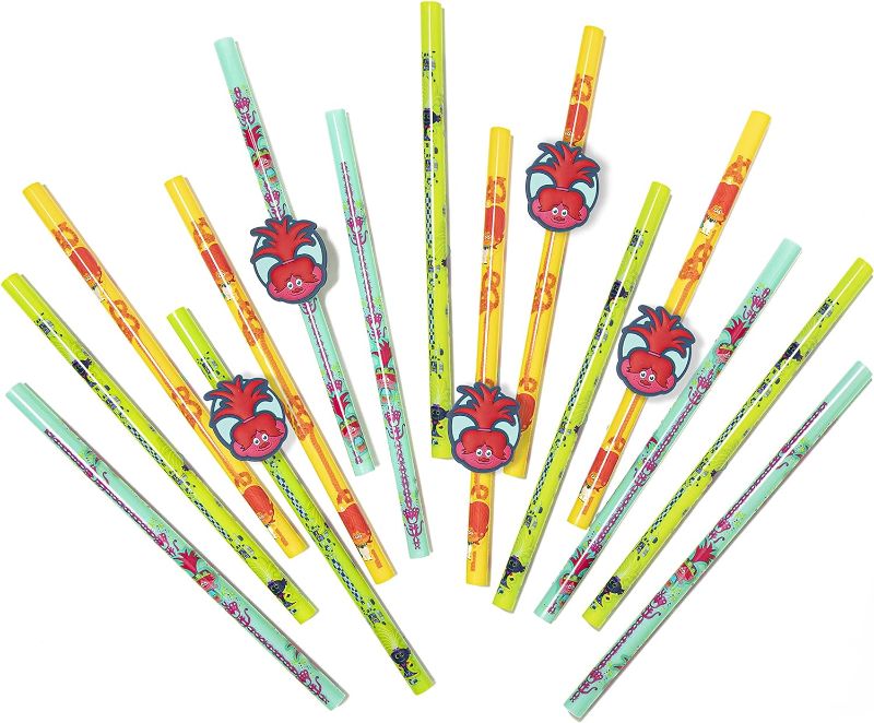 Photo 1 of Zak Designs Trolls Movie 7-Inch Reusable Plastic Straws and Medallions, 40-Piece Set