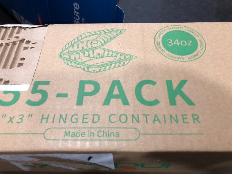 Photo 1 of YANGRUI To Go Containers, Shrink Wrap 55 Pack 8 Inch 34 OZ Meal Prep Container BPA Free Microwave Freezer Safe Plastic Hinged Clamshell Take Out Containers