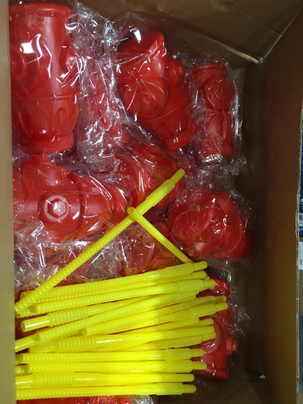 Photo 2 of 12 oz Fire Hydrant Straw Cups Firetruck Birthday Decorations Firefighter Party Favors Reusable Red Plastic Cups with Lids Fireman Birthday Decorations for Kids (24 Pcs)