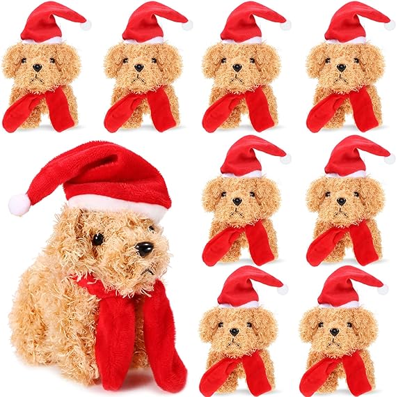 Photo 1 of 8 Pcs Christmas Stuffed Dog 5.5 Inch Christmas Plush Puppy Mini Stuffed Puppy with Santa Hat Small Plush Dog with Red Scarf Xmas Stuffed Plush Animal for Christmas Party Favor Gift (Light Brown)
