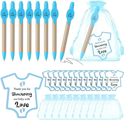 Photo 1 of Ctosree 50 Set Baby Shower Pens with Cards and Organza Bags Boy Ballpoint Pens Cute It's a Boy Baby Shower Favors Gender Reveal Gift Guest Party for Writing Decor supplies, Blue