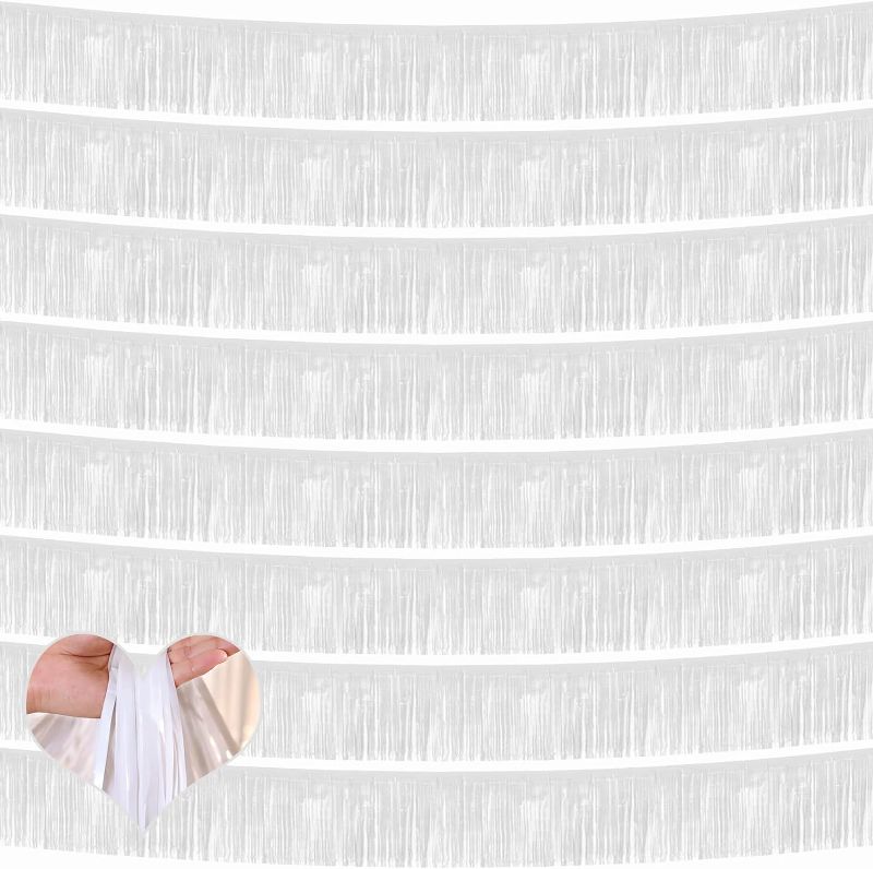 Photo 1 of 10 Pack 10 Feet Foil Fringe Garland Metallic Tinsel Banner Wall Hanging Curtain Streamers Backdrop for Parade Floats Bachelorette Wedding Birthday Party Thanksgiving Christmas Decorations(White) 