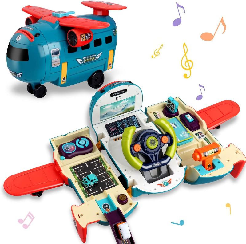 Photo 1 of Dwi Dowellin Airplane Car Toy,Steering Wheel Toys for 3 4 5 6 Year Old Boys&Girls with Sound and Light,Toddler Educational Plane Driving Toy Gift for Kids Aged 3+, Blue