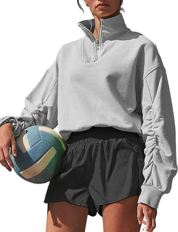 Photo 1 of EagleGirl Womens Quarter Zip Sweatshirts Fleece Cropped Hoodies Fall Casual Drop Shoulder Tops - Large