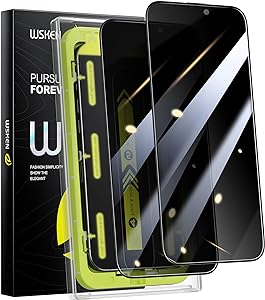 Photo 1 of WSKEN Privacy Screen Protector for iPhone 15 Pro 6.1 inch,[Auto-Dust Removal] Full Coverage Screen 2.5D Edge 28 Degree 10s HD Tempered Glass Film with Dust Clean Installing House 2023 5G,2 Pack
