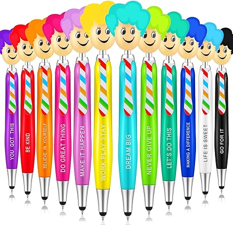 Photo 1 of Dispowreath 24 Pcs Mop Head Pens Screen Cleaner Stylus Pens with Motivational Quotes 3 in 1 Stylus Pen Duster Creative Fun Rollerball Pen Assorted Designs for Kids Adults Home School Office, 12 Colors