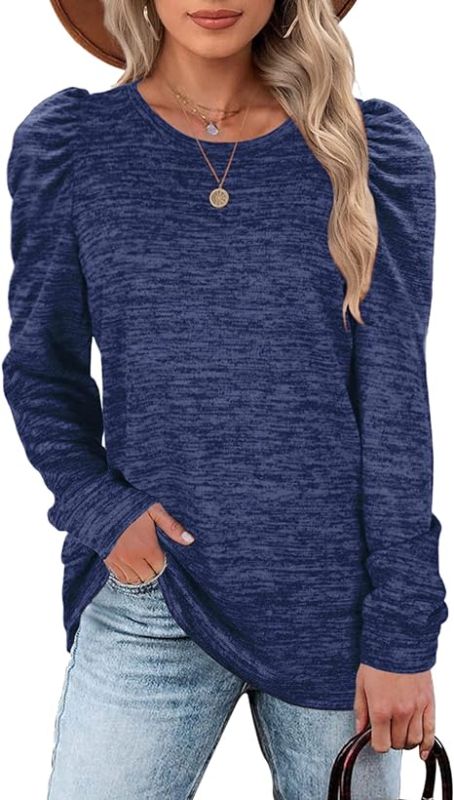 Photo 1 of ANGGREK Women's Crew Neck Puff Long Sleeve Shirts Loose Fit Solid Color Tunic Tops / SIZE LARGE 