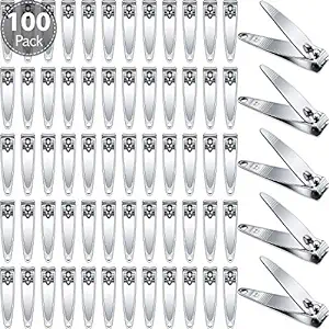 Photo 1 of 100 Pieces Nail Clippers Flat Toenail Clippers Stainless Steel Fingernails Pointed Manicure Pedicure Sturdy Trimmer Set for Men and Women 