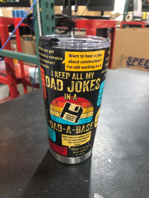 Photo 2 of 20oz Dad Tumbler With Lid Fathers Day Gift For Dad I Keep All My Dad Jokes In A Dad-a-base - Vintage Dad Joke Birthday Gifts for Dad From Daughter Son Fathers Day Gift For Husband Funny Coffee Mug