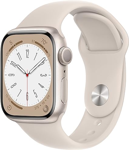 Photo 1 of Apple Watch Series 8 [GPS 41mm] Smart Watch w/Starlight Aluminum Case with Starlight Sport Band - M/L. Fitness Tracker, Blood Oxygen & ECG Apps, Always-On Retina Display, Water Resistant
