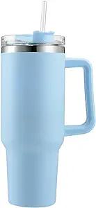 Photo 1 of 40 oz Tumbler with Handle and Straw Insulated Cup Reusable Stainless Steel Water Bottle Travel Mug Cupholder Friendly,Thermo for Hot and Cold Beverages?sky blue? 