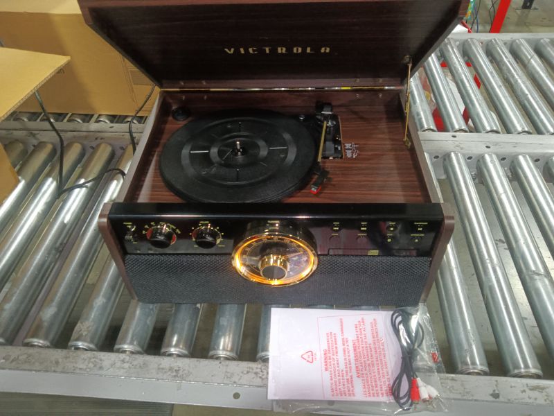 Photo 2 of Victrola Empire Mid-Century 6-in-1 Turntable with 3 Speed Record Player, Bluetooth Connectivity, Radio, Cassette and CD Player (Espresso) Espresso Record Player