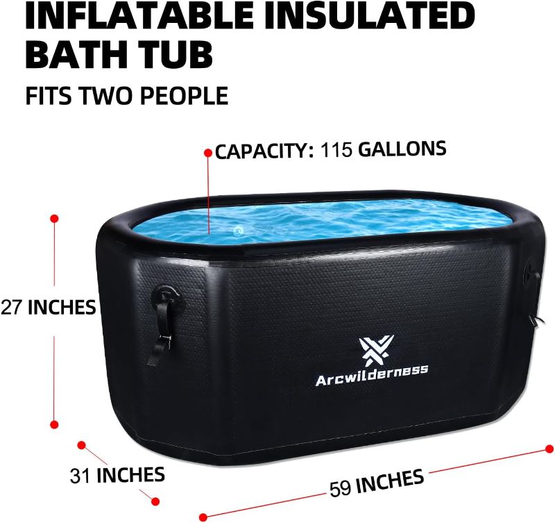 Photo 2 of Arcwilderness Inflatable Insulated Ice Bath Tub/Durable Freestanding Soaking Tub/Portable Cold Plunge Spa Tubs with Lid/Cold Plunge Therapy Recovery Pod for Athletes (Black)