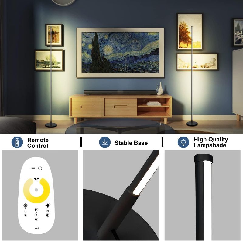 Photo 2 of DENGALA LED Modern Floor Lamp - Metal Line Design Standing Corner Lamp with Remote Controller - Dimmable Floor Lamps for Living Room Bedrooms, 2700K-6500K Lights for Indoor Decor Black   