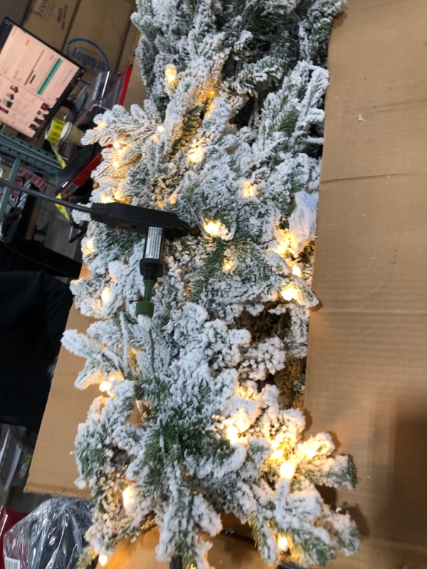 Photo 3 of [ Very Thick & Realistic Feel ] 6.5 Feet Pre-Lit Snow Flocked Aspen Artificial Christmas Tree, 1111 Branch Snowy Tips, 400 Warm Lights,Heavily Flocked, Metal Stand and Hinged Branches Xmas Decor