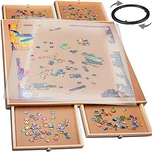 Photo 1 of 1000 Piece Rotating Wooden Jigsaw Puzzle Table - 4 Drawers, Puzzle Board with Puzzle Cover | 22 1/4” x 30" Jigsaw Puzzle Board Portable - Portable Puzzle Table
