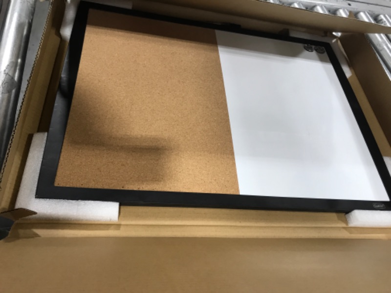 Photo 2 of Quartet Combination Magnetic Whiteboard & Corkboard, 17" x 23", Combo Dry Erase White Board & Cork Board, Curved Frame, Message Board, Black Frame (41723-BK)
