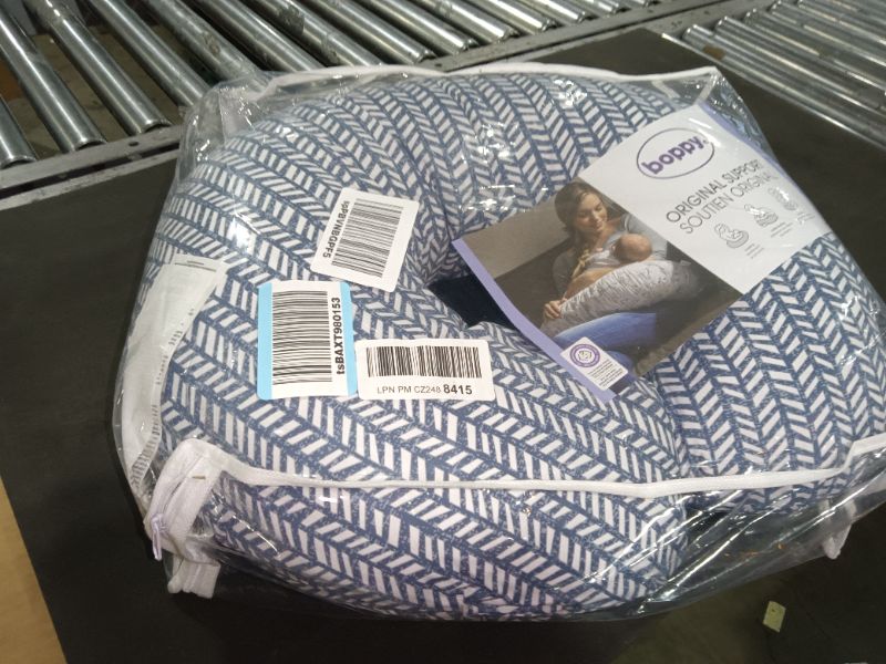 Photo 2 of Boppy Nursing Pillow and Positioner—Original | Blue Herringbone | Breastfeeding, Bottle Feeding, Baby Support | with Removable Cotton Blend Cover | Awake-Time Support